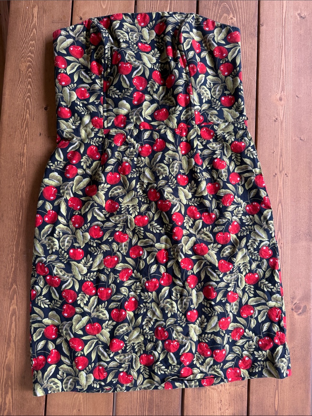 SHANI Black Strapless Dress with Cherry design size 14